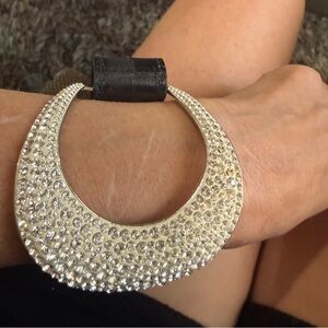 Swarovski Silver Crystal-Studded leather bracelet